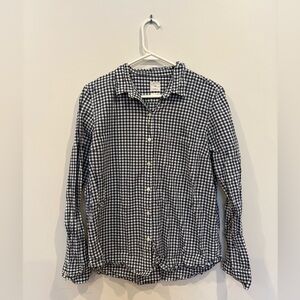 Gap Navy and White Gingham Button Down Long Sleeve Shirt Size L